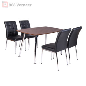 Bàn Ghế Ăn Khung Thép Mặt Gỗ Veneer Óc Chó B68